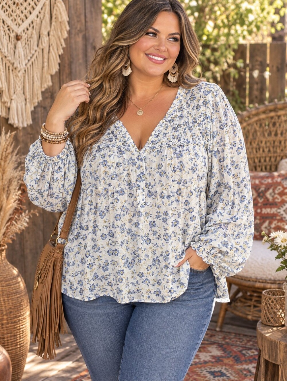 Angels White Floral V Neck Blouse EUC